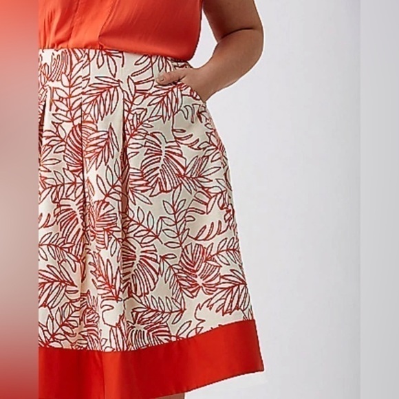 PLUS size Lane Bryant Red & White Pleated Flare Floral Skirt Linen - Picture 16 of 16